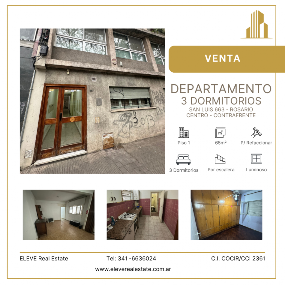 Departamento - 3 Dormitorios - Por escalera - Contrafrente - Centro - ROSARIO